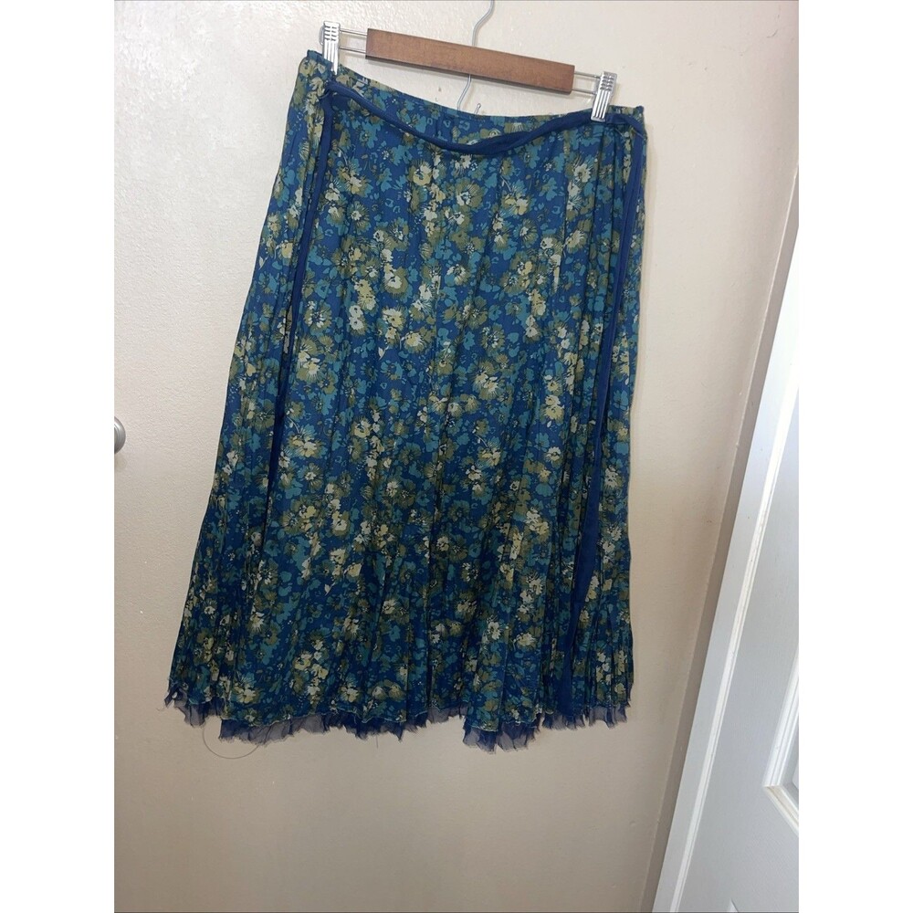 Sundance 100% Cotton Pleated Flowy Maxi Skirt Women's Size 16 Floral Navy